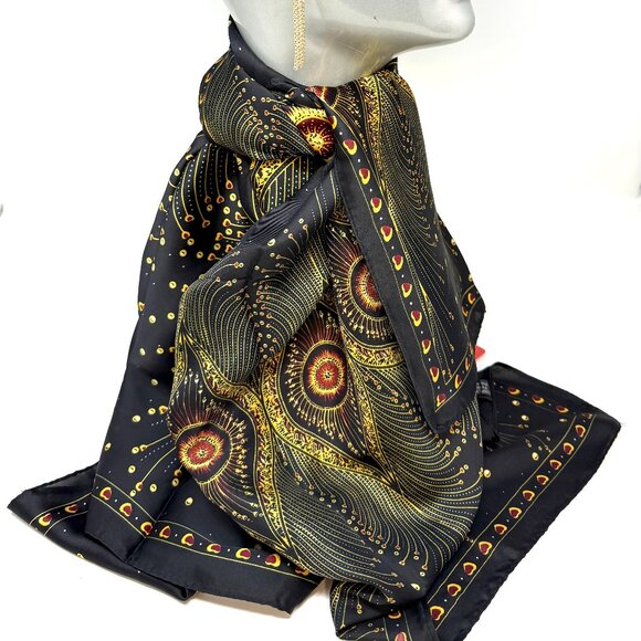 💖😍🎁The Feel Of Silk Blk Peacock Statement Scarf - Picture 1 of 1